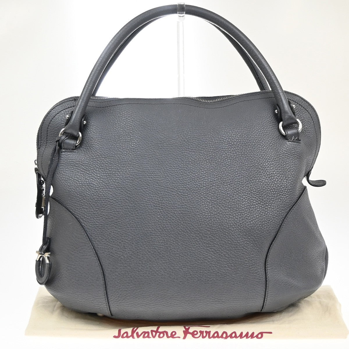 Salvatore Ferragamo Bonaria Satchel Leather Gray Leather Handbag (Pre-Owned)