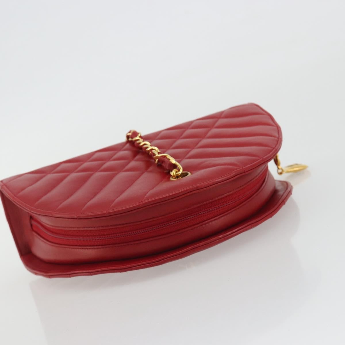 Chanel Vintage Chain Evening Mixed Quilt Lambskin Red Leather Clutche & Pouche Bag (Pre-Owned)