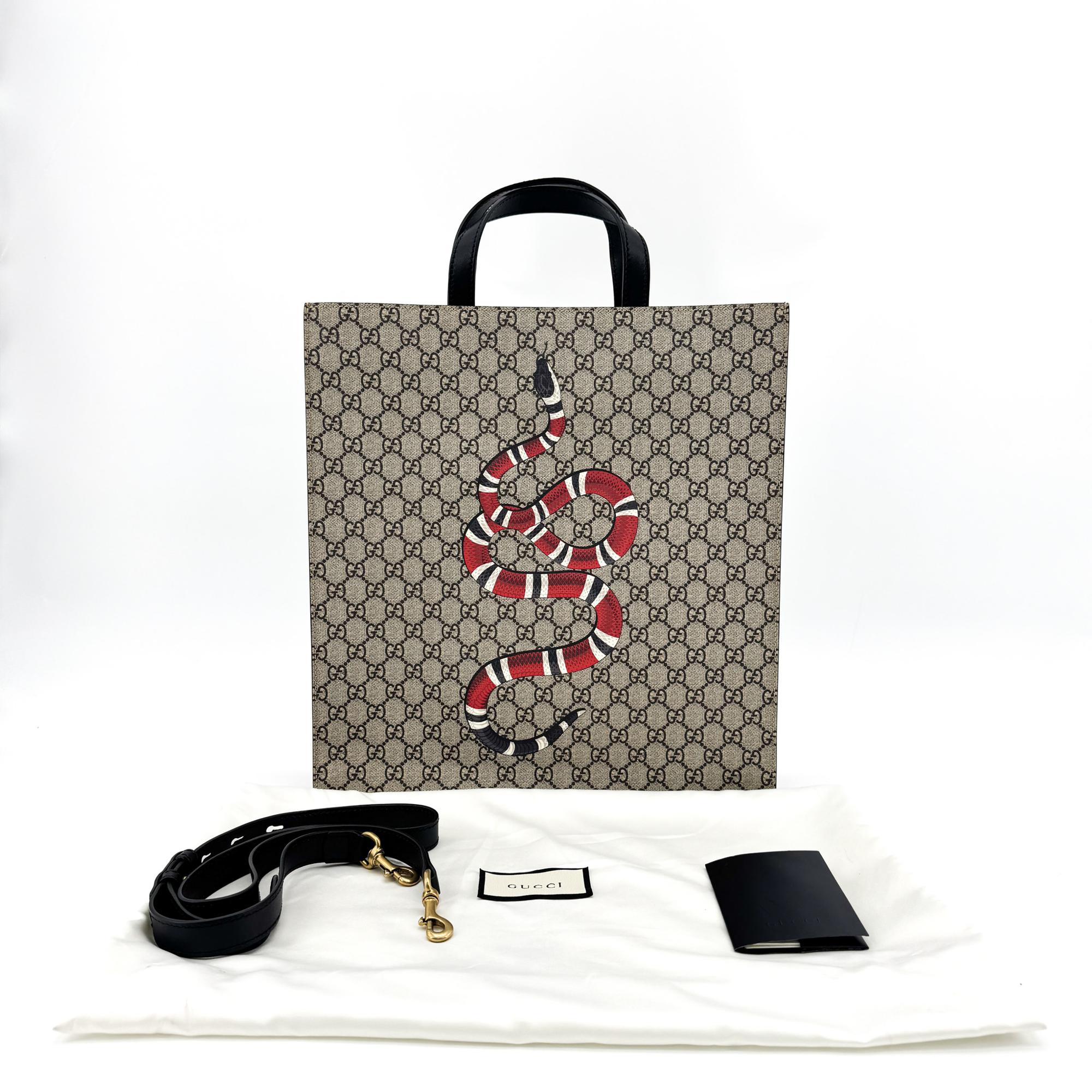 Gucci Kingsnake Printed Leather Black Canvas Tote Bag Bag (Pre-Owned)