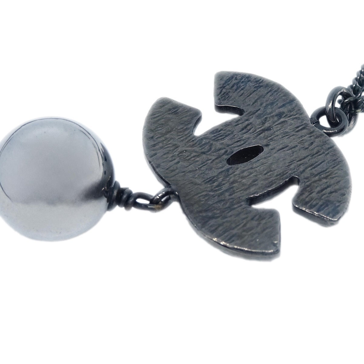 Chanel Cc Pearl Drop Metal With Pearls Black Metal Necklace Jewelry (Pre-Owned)