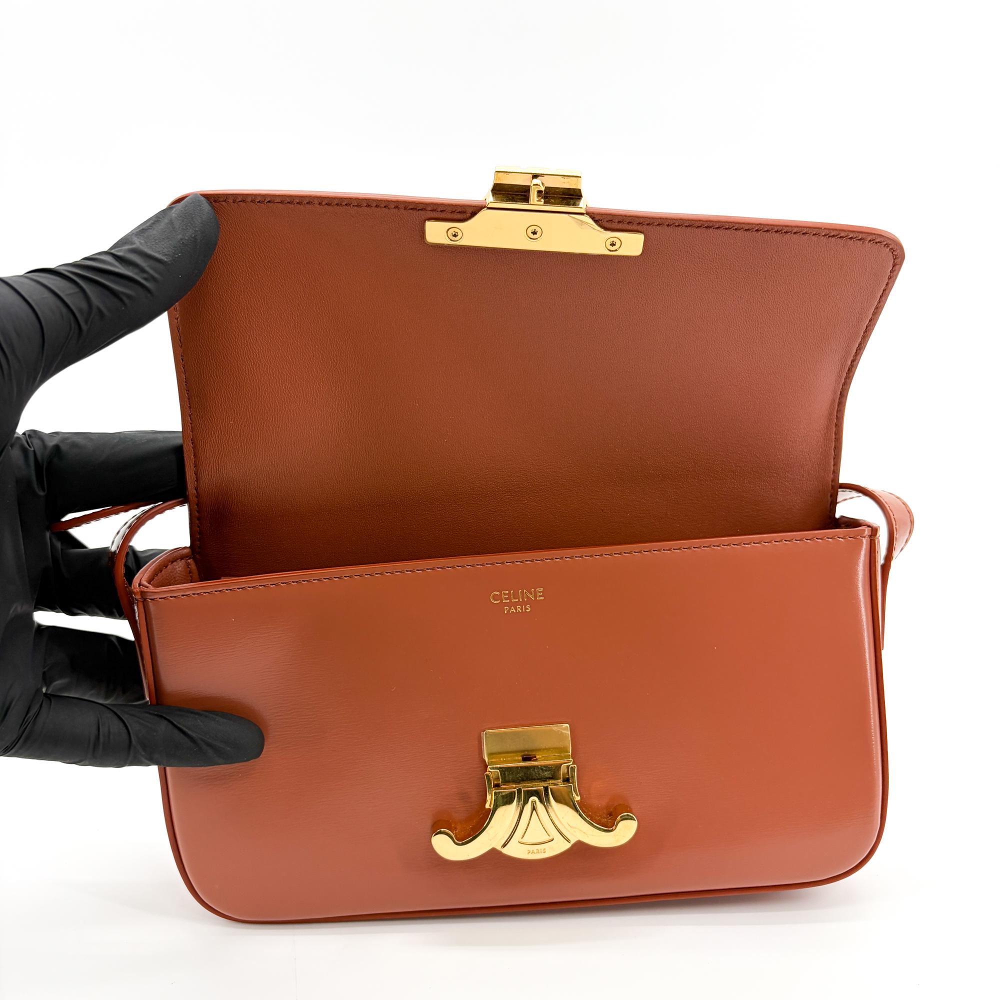 Celine Triomphe East-West Smooth Calfskin Brown Leather Shoulder Bag Bag (Pre-Owned)