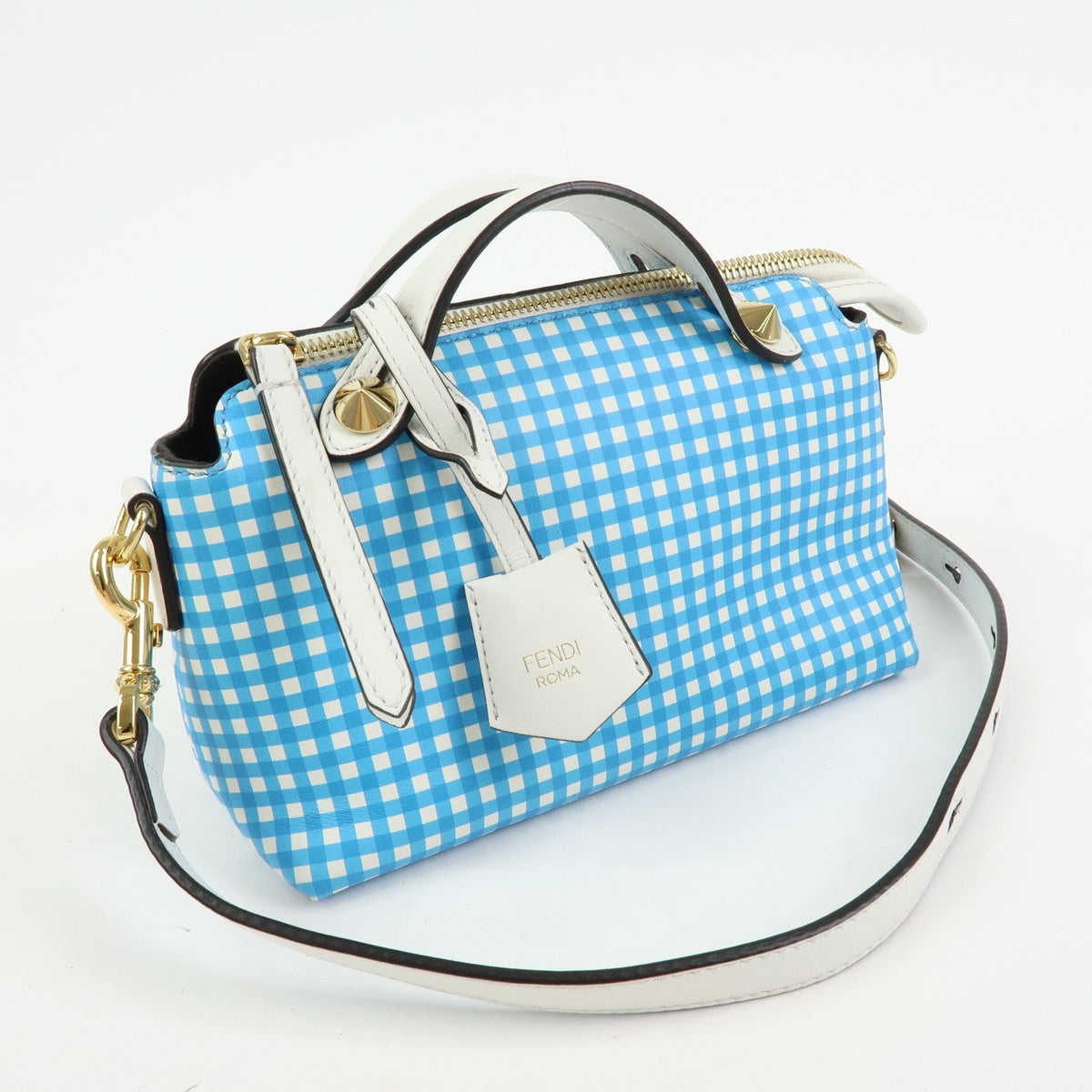 Fendi By The Way Satchel Printed Leather Blue Leather Handbag (Pre-Owned)