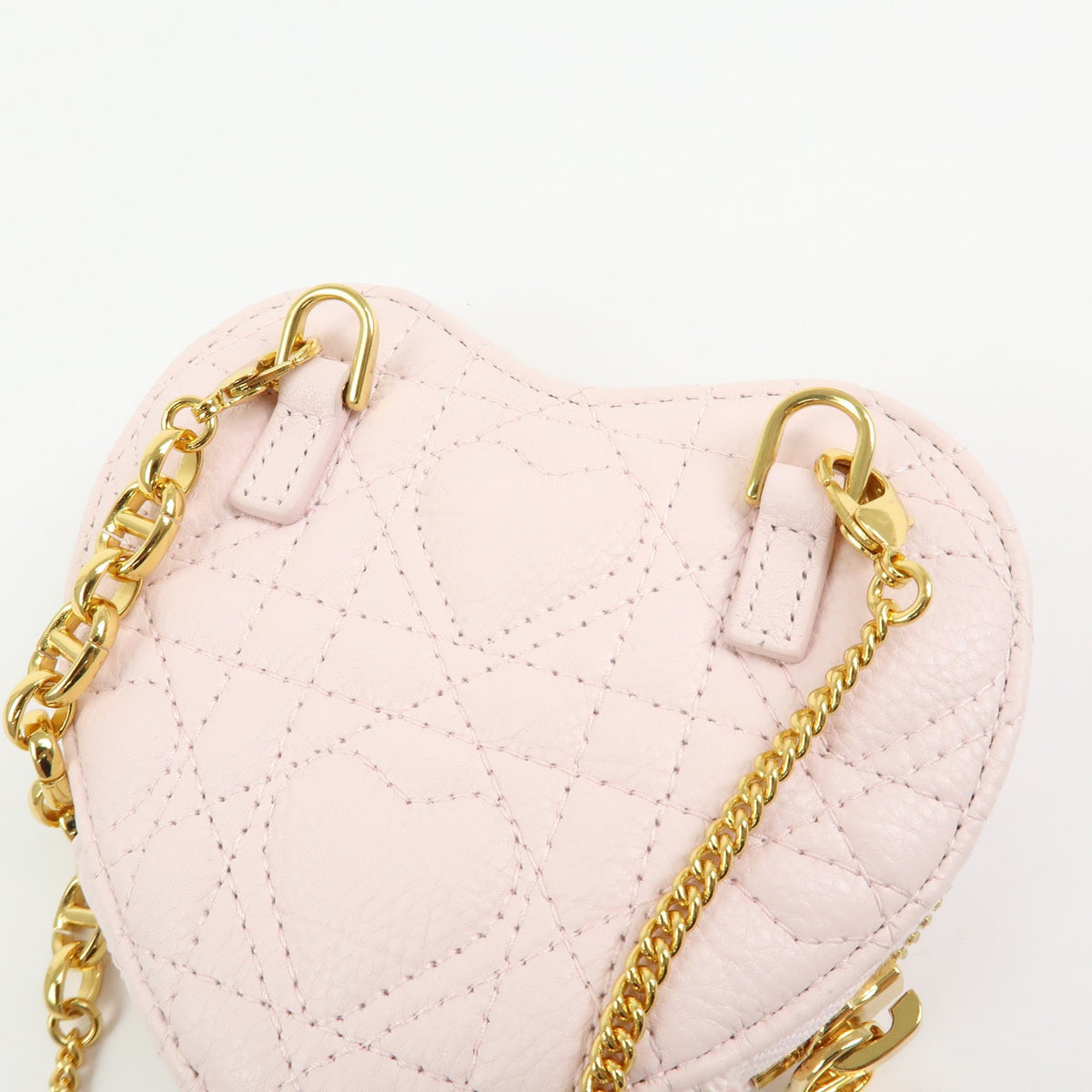 Christian Dior Dioramour Caro Heart Pouch With Chain Cannage Quilt Calfskin Pink Leather Clutche & Pouche Bag (Pre-Owned)