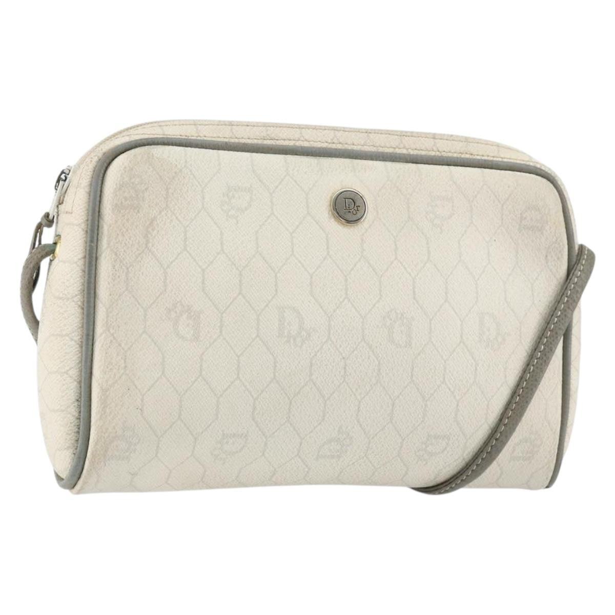 Christian Dior Vintage Honeycomb Zip Coated Canvas White Canvas Clutche & Pouche Bag (Pre-Owned)