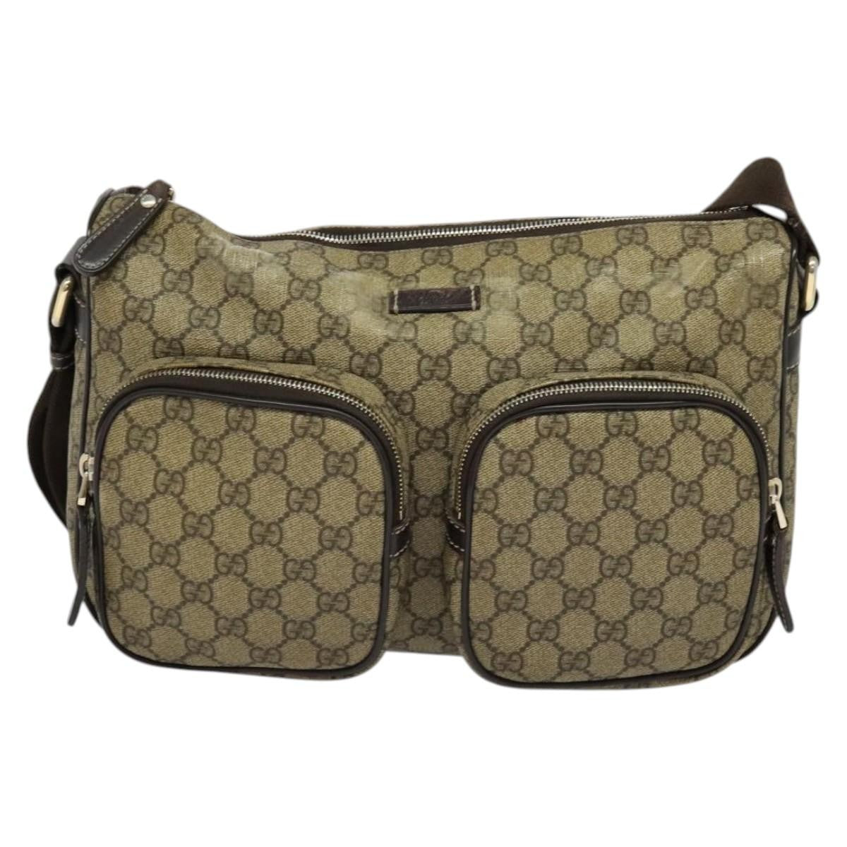 Gucci Double Pocket Messenger Gg Coated Canvas Beige Canvas Handbag (Pre-Owned)