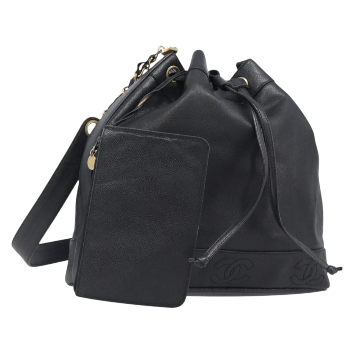 Chanel Vintage Cc Drawstring Bucket Caviar Black Leather Handbag (Pre-Owned)