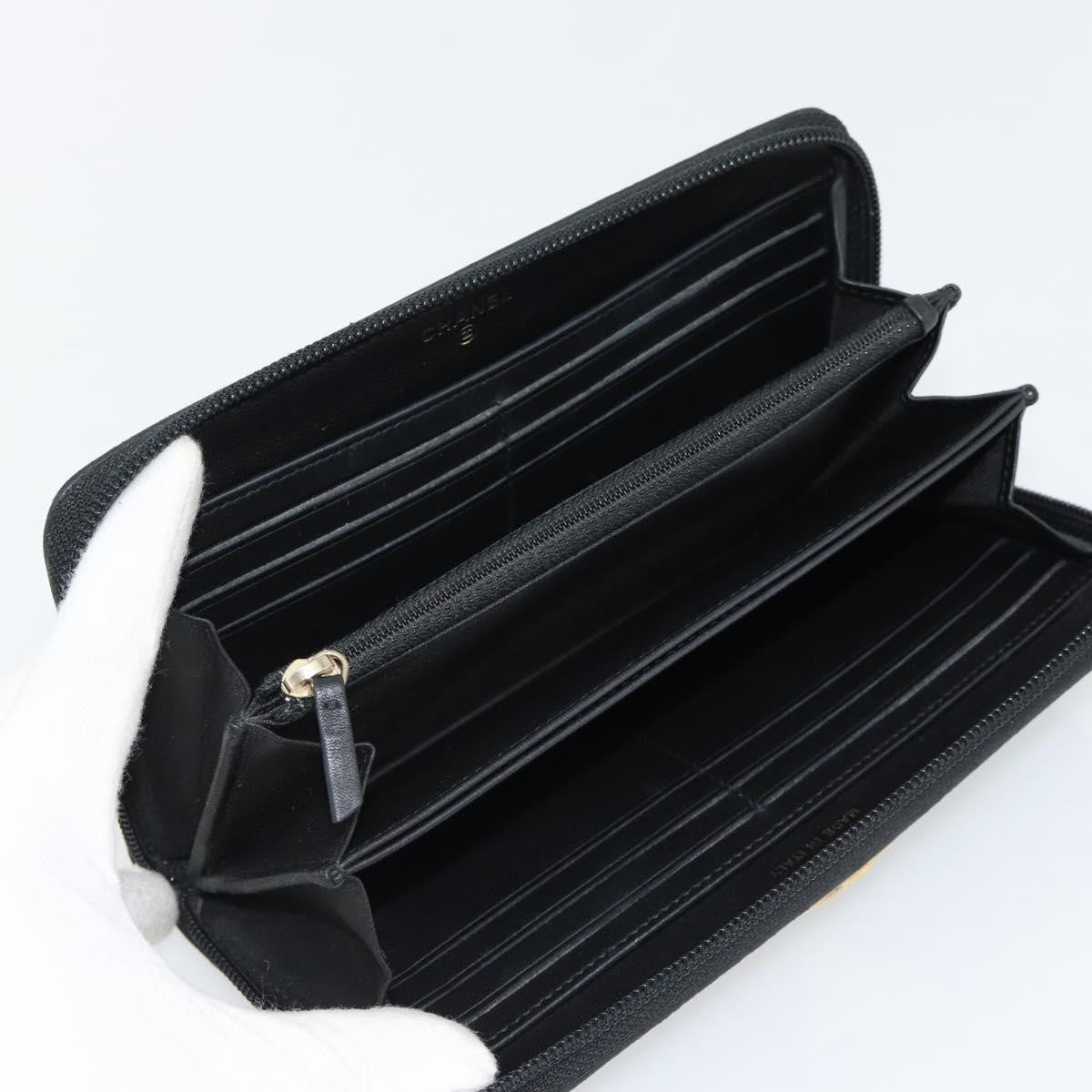 Chanel Boy Zip Around Organizer Quilted Lambskin Black Leather Wallets Accessory (Pre-Owned)