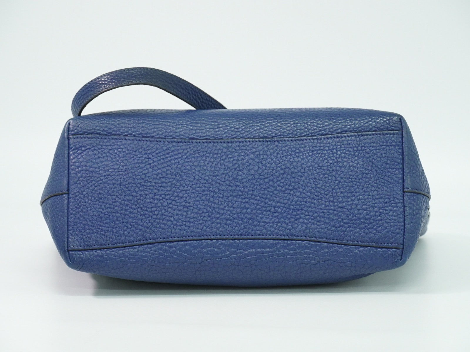 Prada Embossed Logo Open Tote Leather Blue Leather Tote Bag Bag (Pre-Owned)
