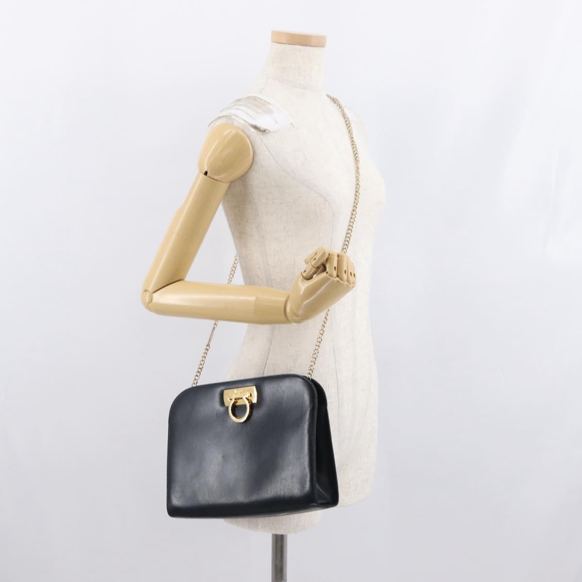 Salvatore Ferragamo Vintage Gancini Chain Leather Navy Leather Shoulder Bag Bag (Pre-Owned)