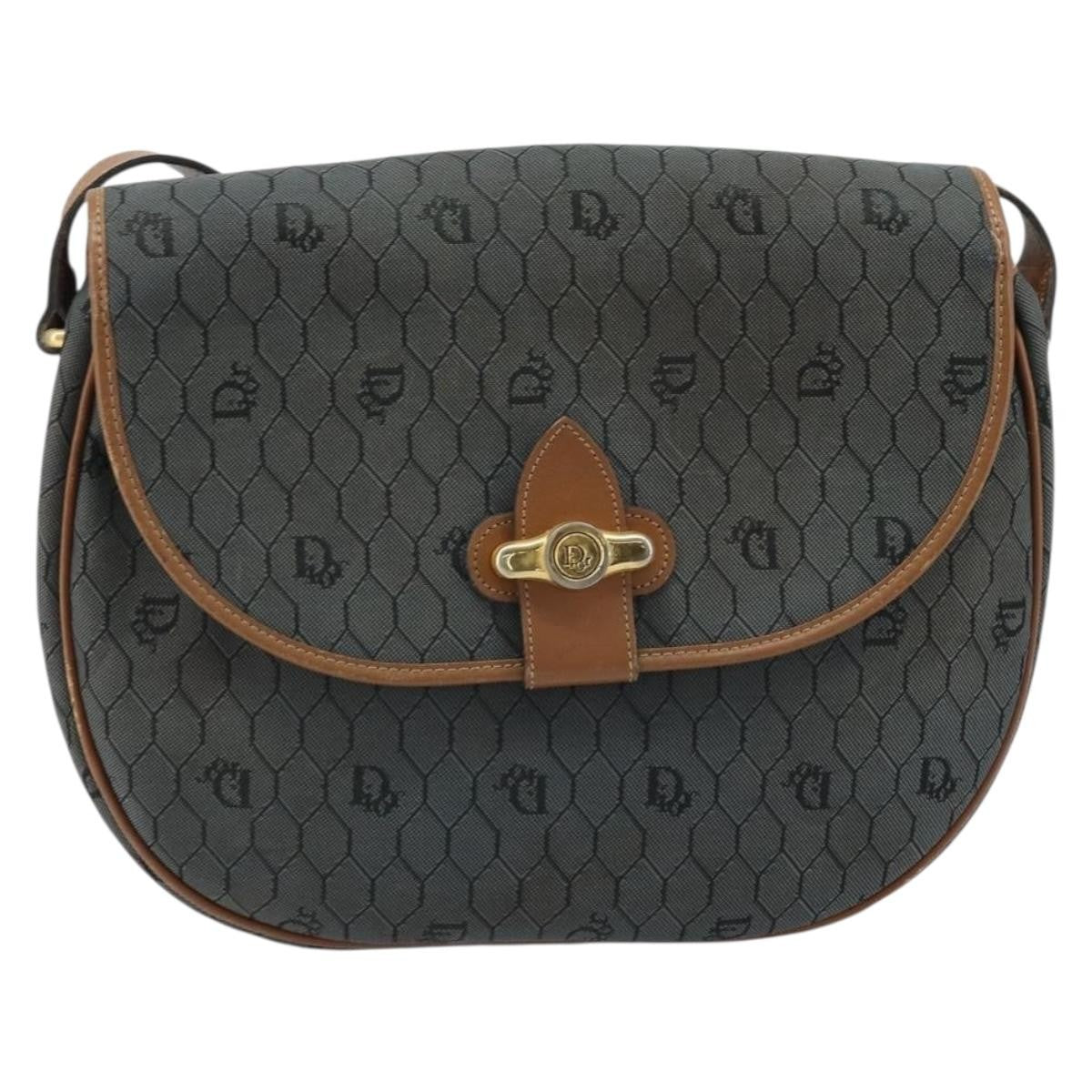 Christian Dior Vintage Honeycomb Flap Canvas And Leather Black Canvas Shoulder Bag Bag (Pre-Owned)