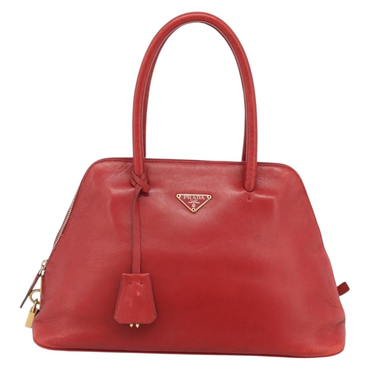 Prada Promenade Saffiano Leather Red Leather Handbag (Pre-Owned)
