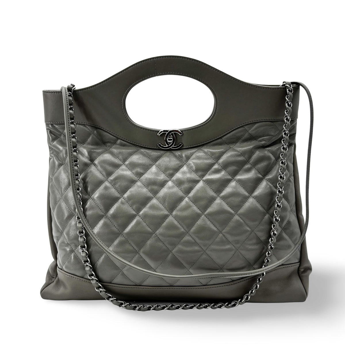 Chanel 31 Shopping Quilted Calfskin Gray Leather Handbag (Pre-Owned)