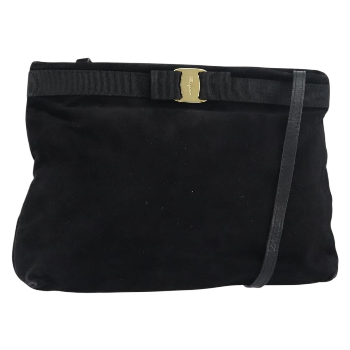 Salvatore Ferragamo Vala Suede Black Suede Shoulder Bag Bag (Pre-Owned)