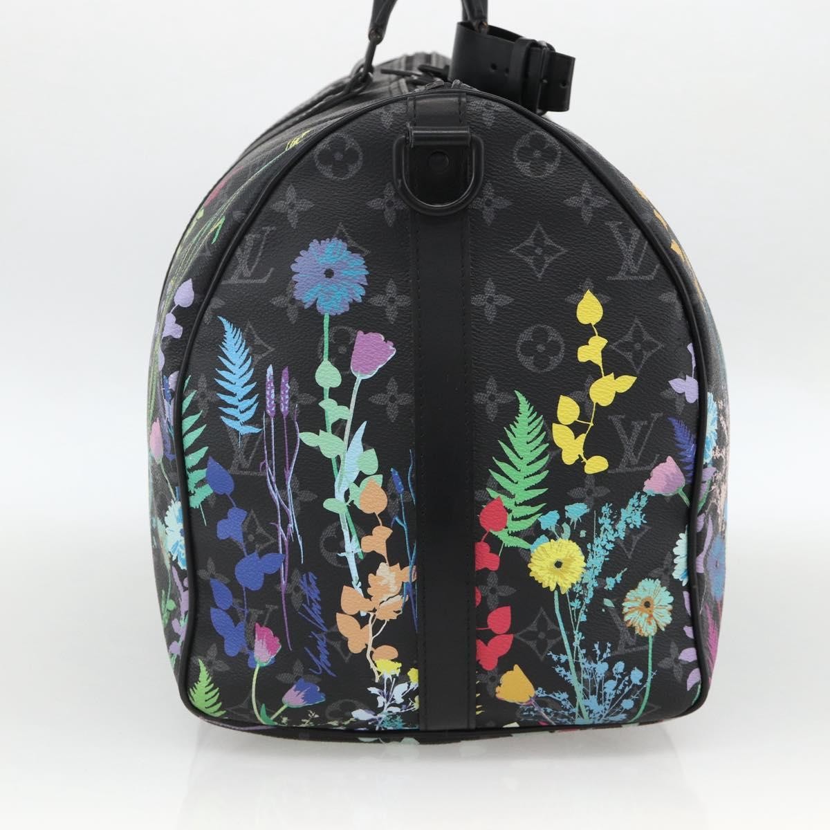 Louis Vuitton Keepall Bandouliere Limited Edition Foliage Monogram Eclipse Black Canvas Travel Bag Bag (Pre-Owned)