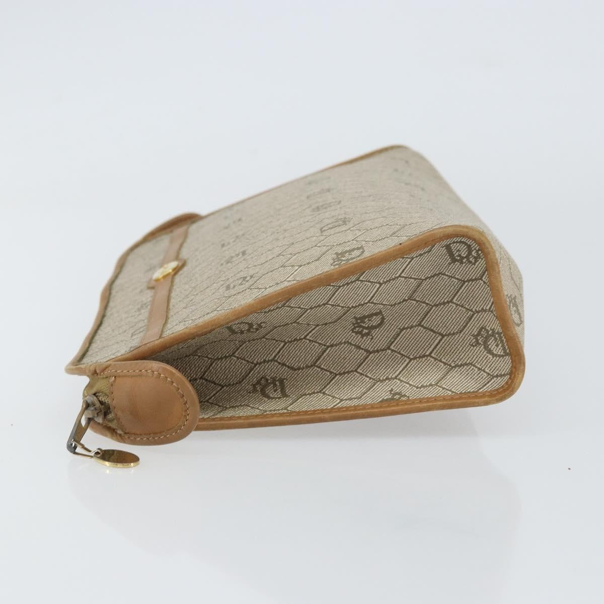 Christian Dior Vintage Honeycomb Zip Canvas And Leather Beige Canvas Clutche & Pouche Bag (Pre-Owned)