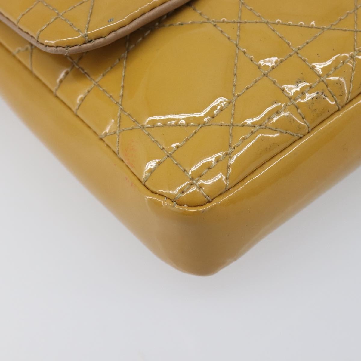 Christian Dior New Lock Cannage Quilt Patent Yellow Patent_Leather Clutche & Pouche Bag (Pre-Owned)