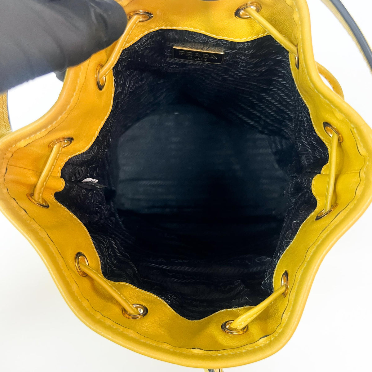 Prada Duet Drawstring Bucket Leather Yellow Leather Handbag (Pre-Owned)