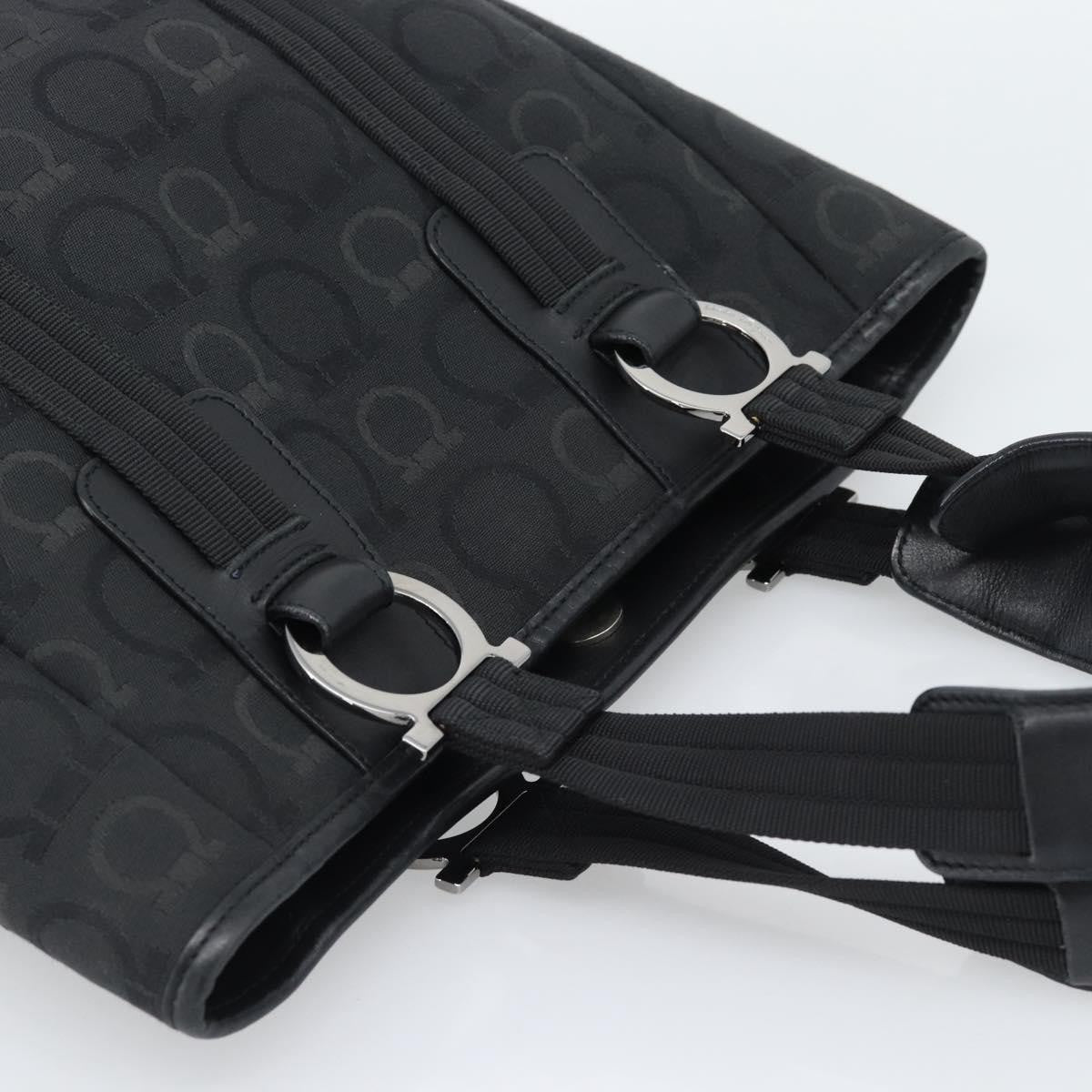 Salvatore Ferragamo Gancini Top Handle Canvas Black Canvas Handbag (Pre-Owned)