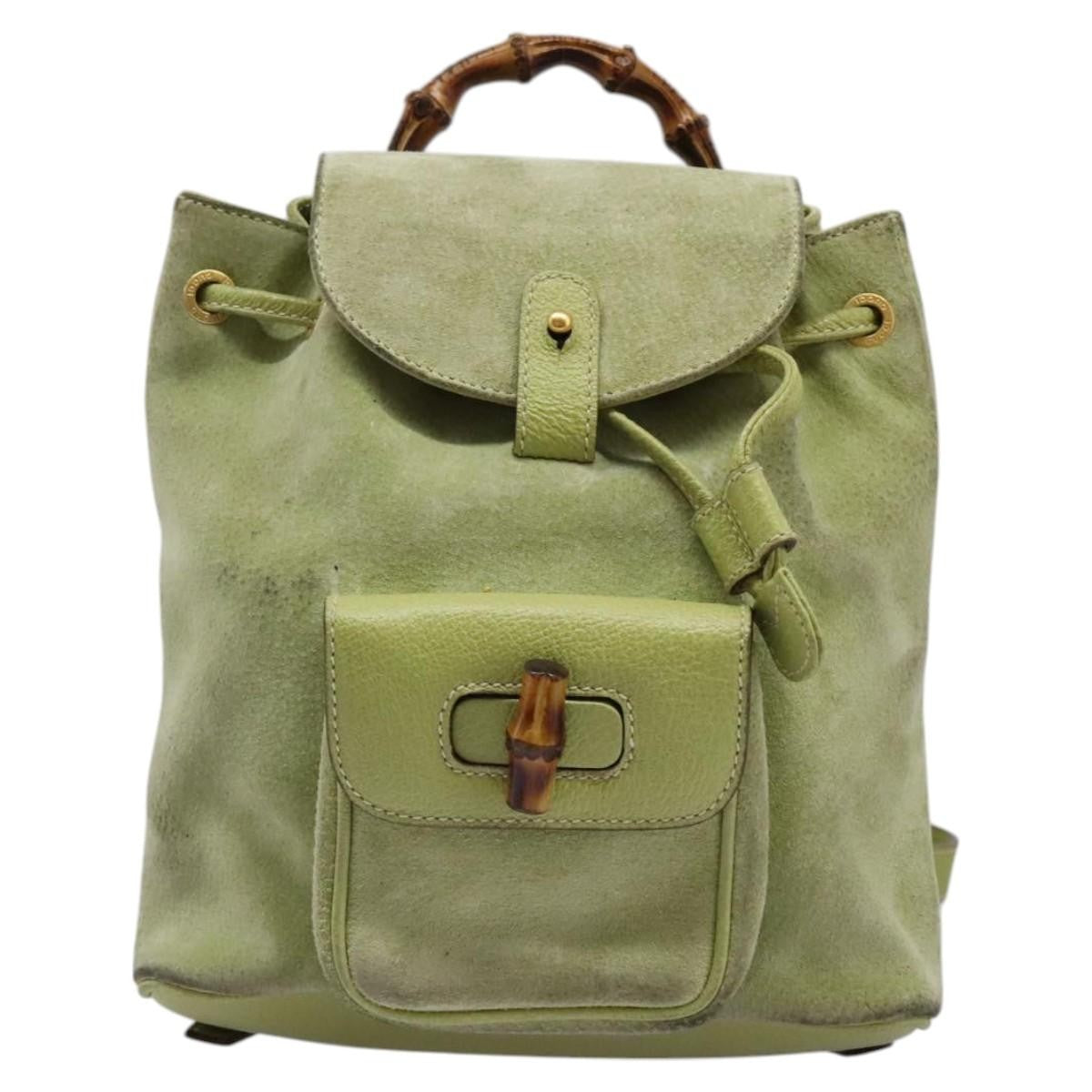 Gucci Gucci Bamboo Daim Green Suede Backpack Bag (Pre-Owned)