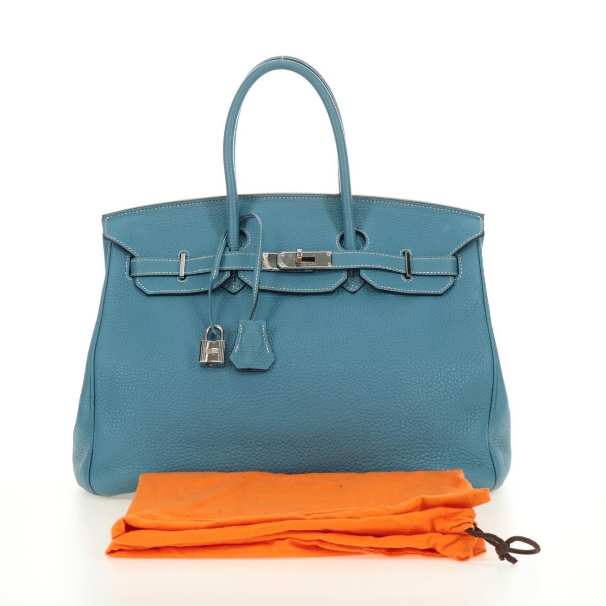 Hermes Birkin Blue Clemence With Palladium Hardware Blue Leather Handbag (Pre-Owned)
