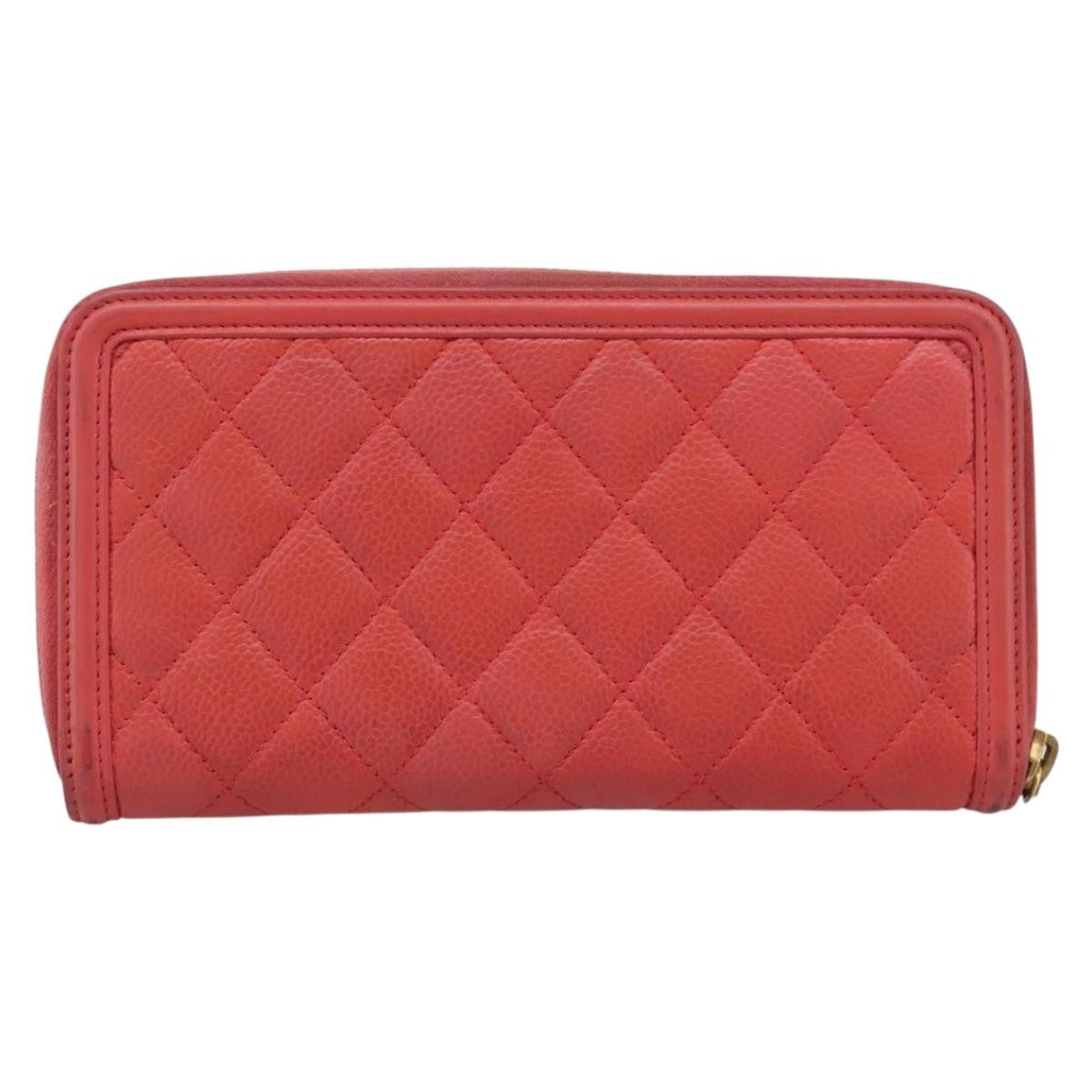 Chanel Filigree Zip Around Quilted Caviar Orange Calfskin Wallets Accessory (Pre-Owned)