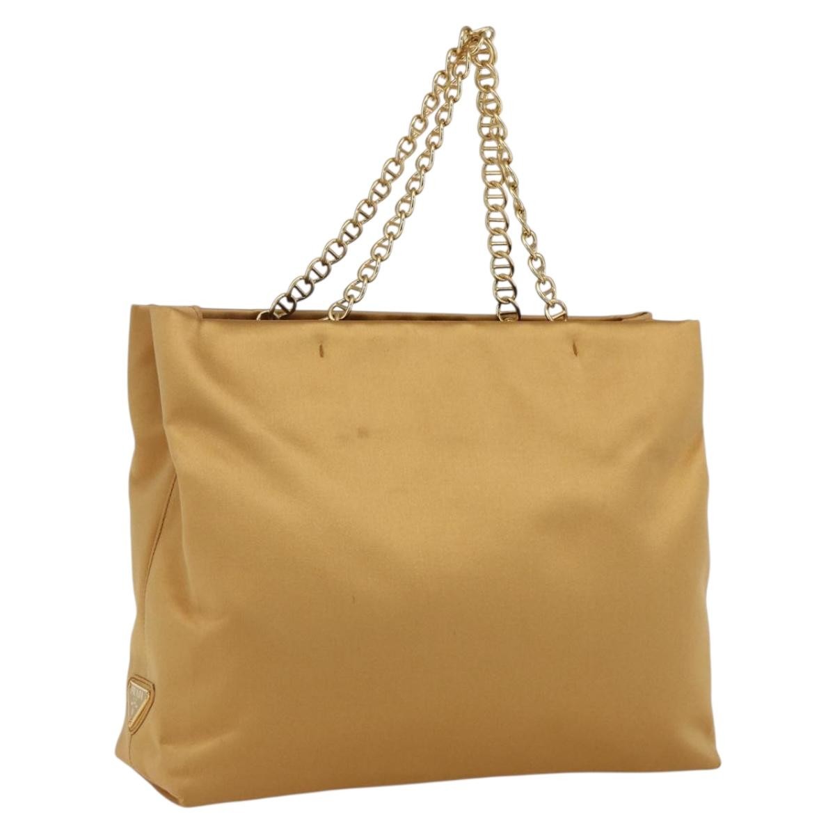 Prada Chain Satin Gold Satin Shoulder Bag Bag (Pre-Owned)