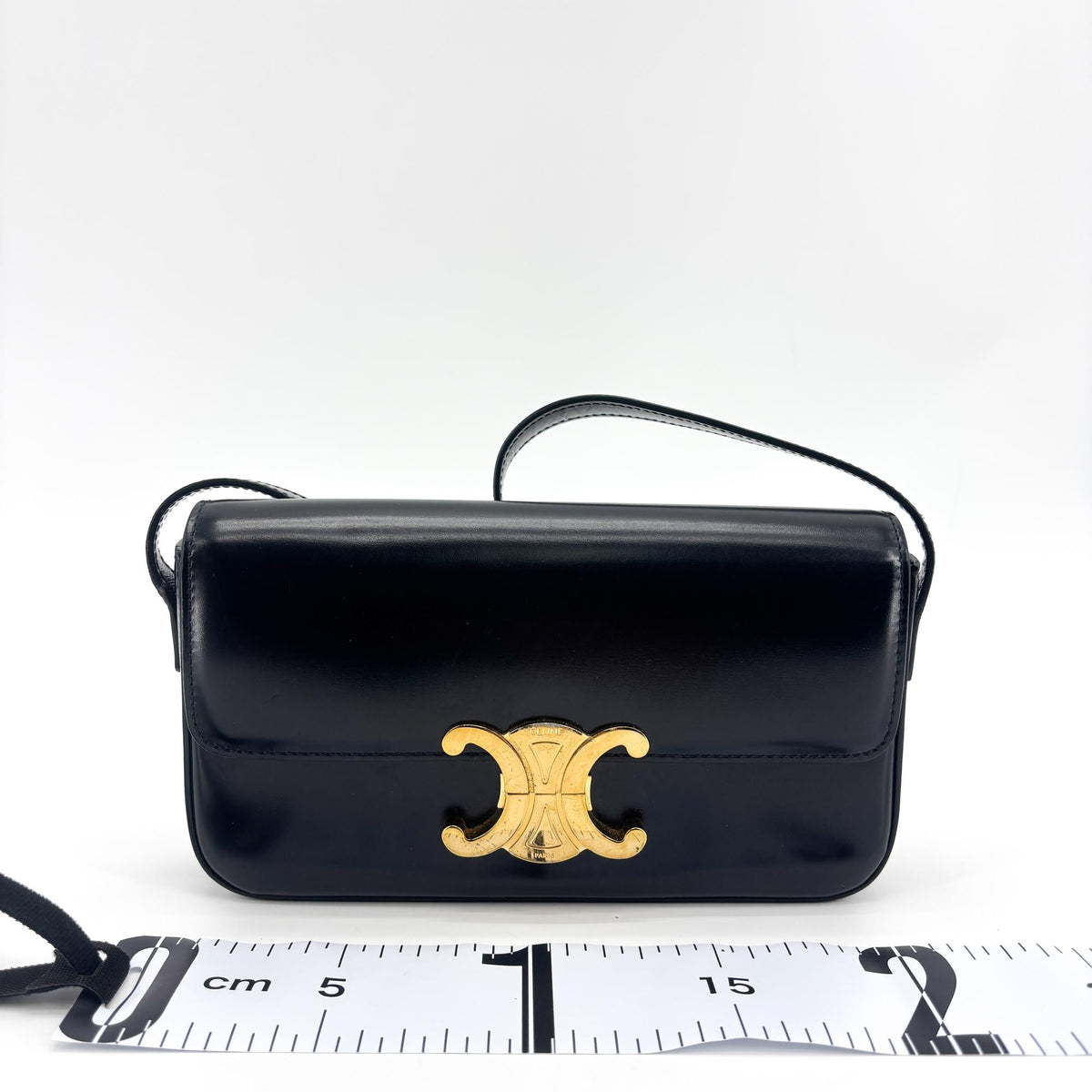 Celine Triomphe East-West Smooth Calfskin Black Leather Shoulder Bag Bag (Pre-Owned)