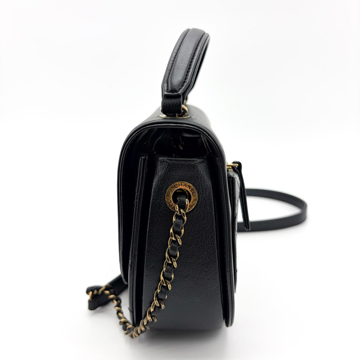 Chanel Coco Curve Flap Messenger Calfskin And Quilted Goatskin Black Leather Shoulder Bag Bag (Pre-Owned)