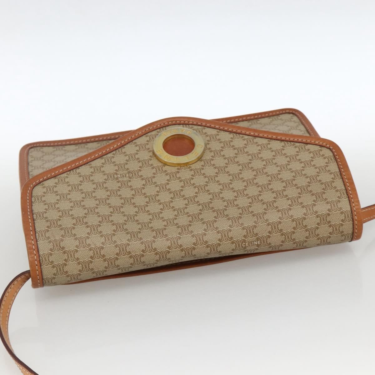 Celine Vintage Macadam Circle Logo Canvas And Leather Beige Canvas Shoulder Bag Bag (Pre-Owned)