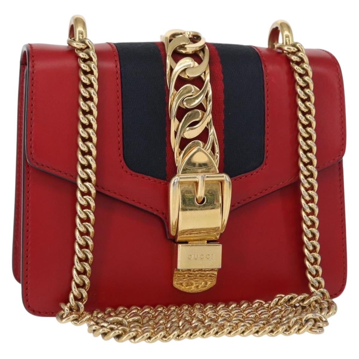 Gucci Sylvie Chain Leather Red Leather Shoulder Bag Bag (Pre-Owned)