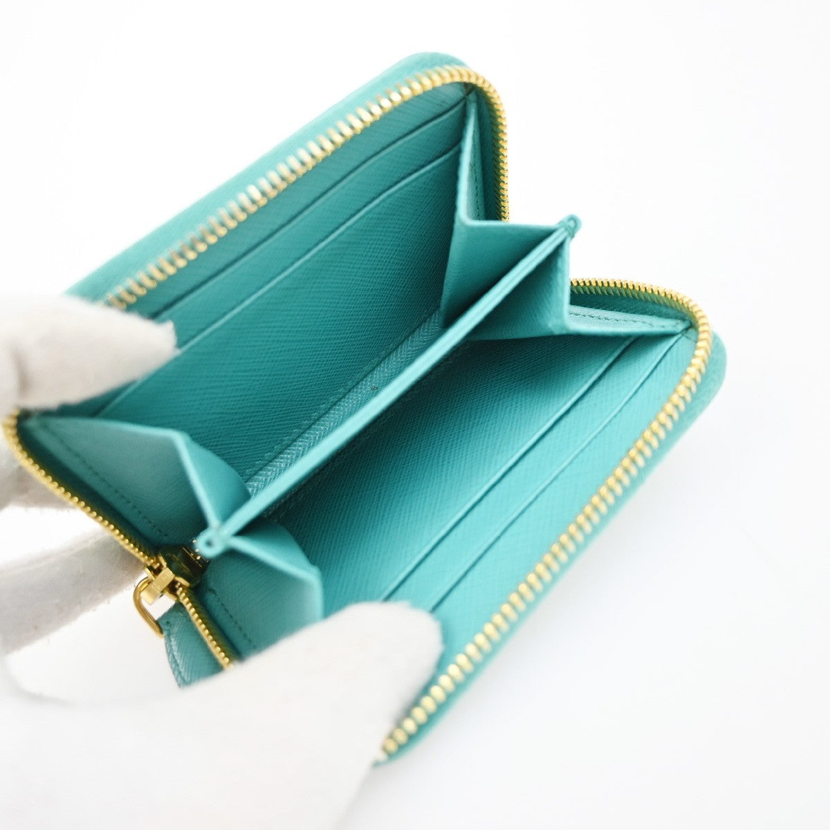 Prada Zip Around Saffiano Leather Blue Leather Wallets Accessory (Pre-Owned)