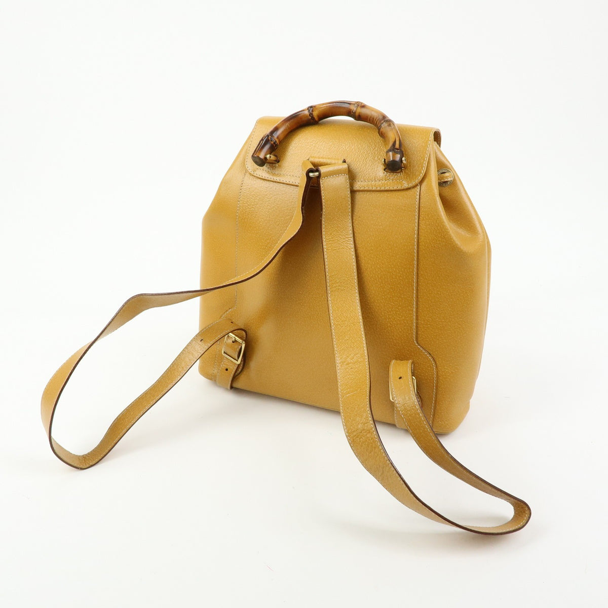 Gucci Vintage Bamboo Leather Yellow Leather Backpack Bag (Pre-Owned)