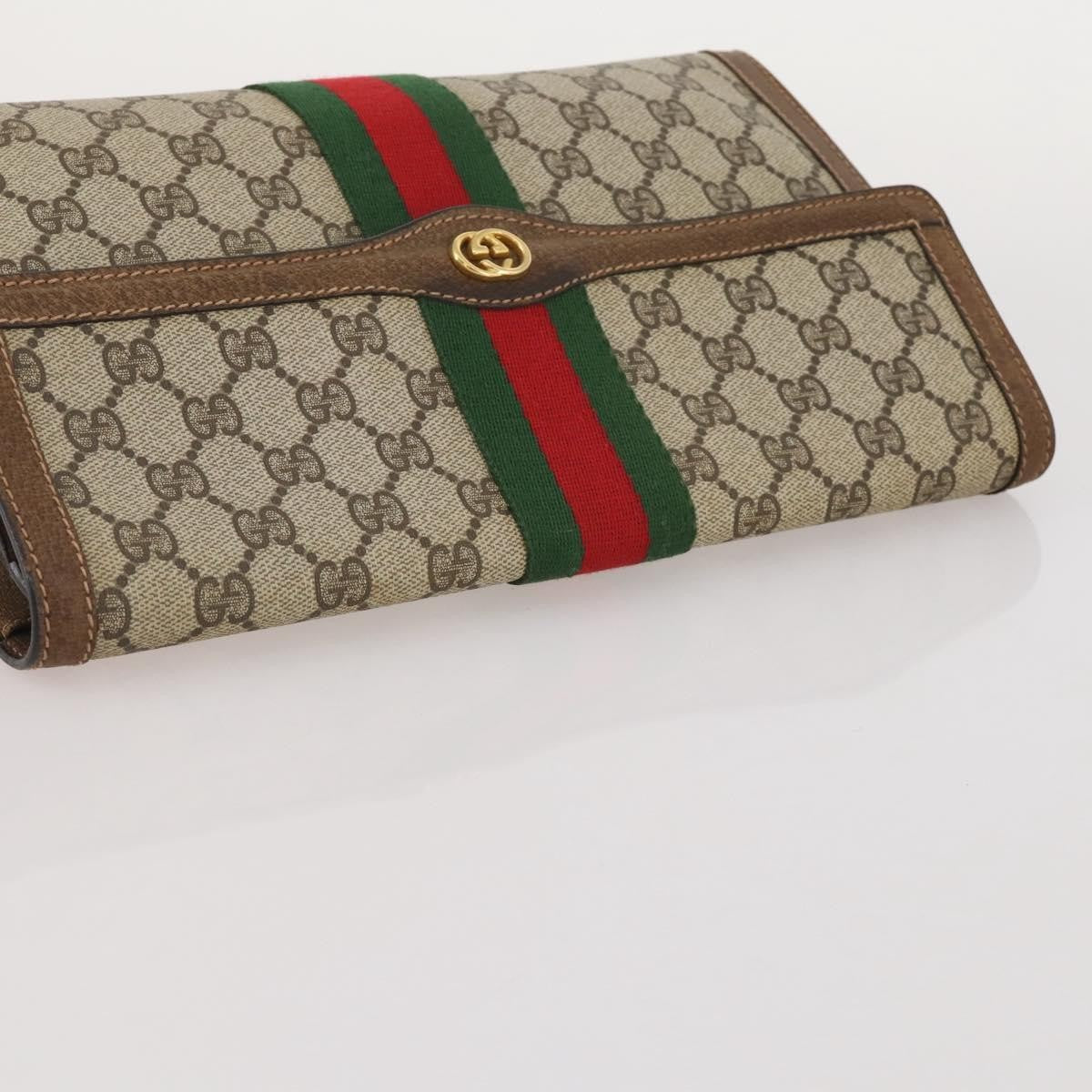 Gucci Vintage Web Flap Clutch Gg Coated Canvas Beige Canvas Clutche & Pouche Bag (Pre-Owned)