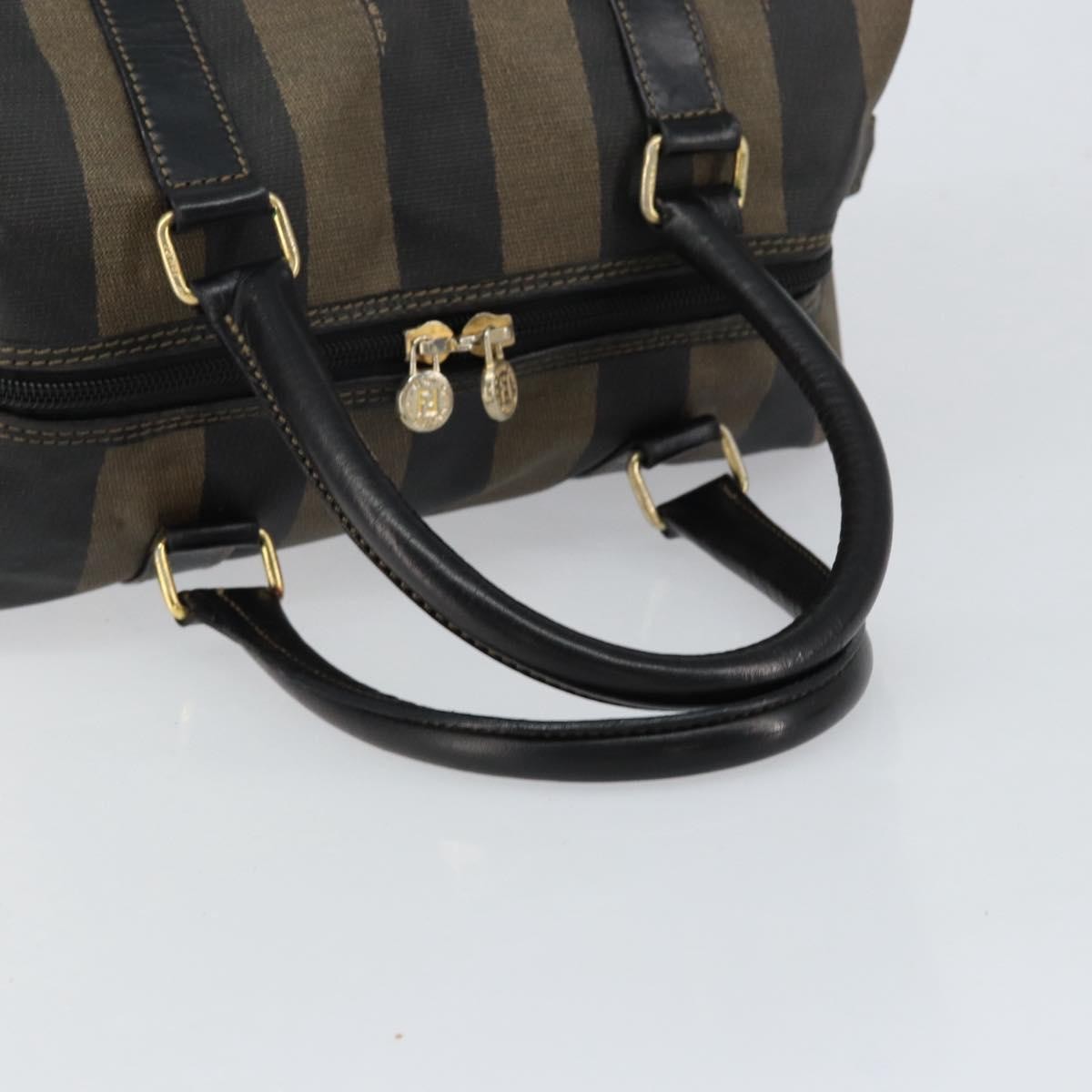 Fendi Vintage Pequin Boston Coated Canvas Brown Canvas Handbag (Pre-Owned)