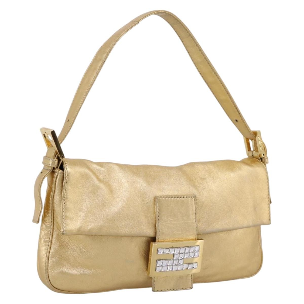 Fendi Mamma Baguette Zucca Jacquard Velvet Gold Leather Shoulder Bag Bag (Pre-Owned)