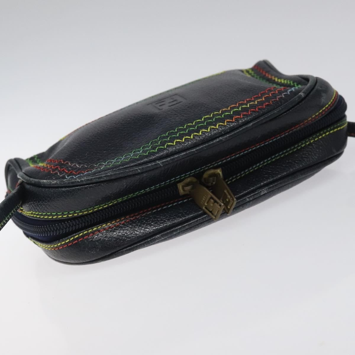 Fendi Vintage Zip Leather Navy Leather Shoulder Bag Bag (Pre-Owned)