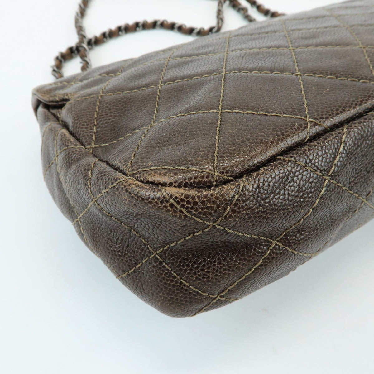 Chanel Easy Flap Quilted Caviar Brown Leather Handbag (Pre-Owned)
