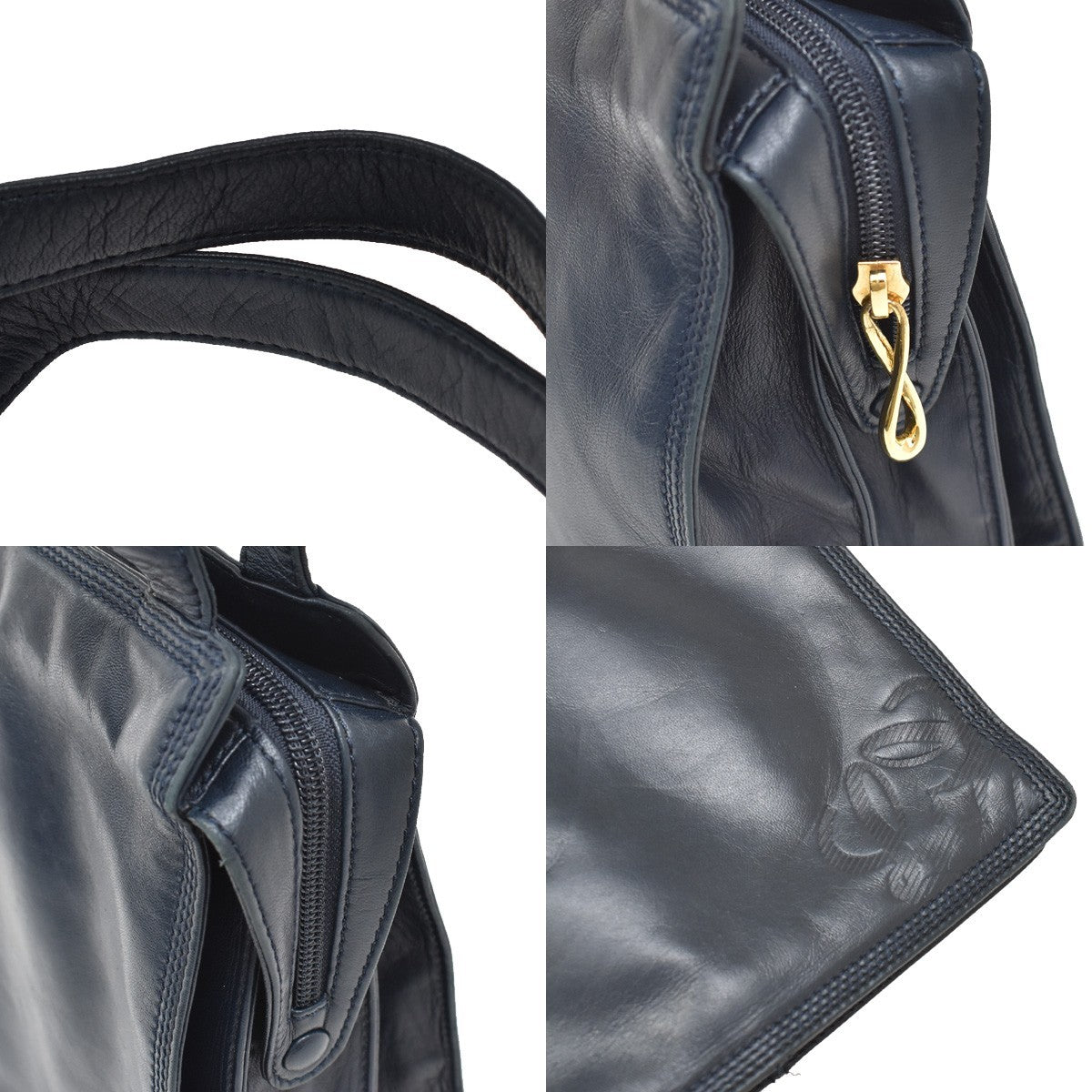 Loewe Vintage Anagram Zip Leather Navy Leather Crossbody Bag Bag (Pre-Owned)