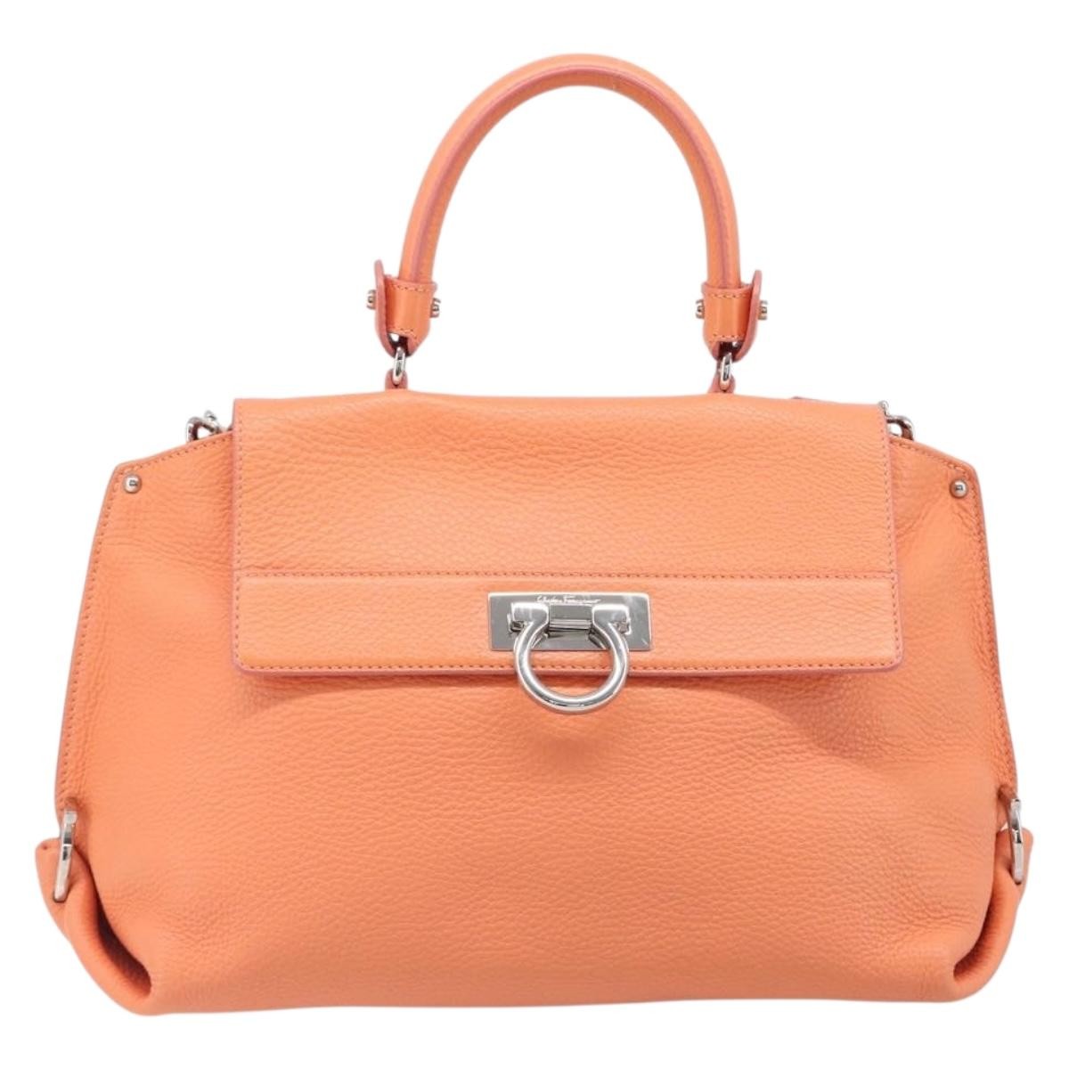 Salvatore Ferragamo Sofia Satchel Leather Orange Leather Handbag (Pre-Owned)
