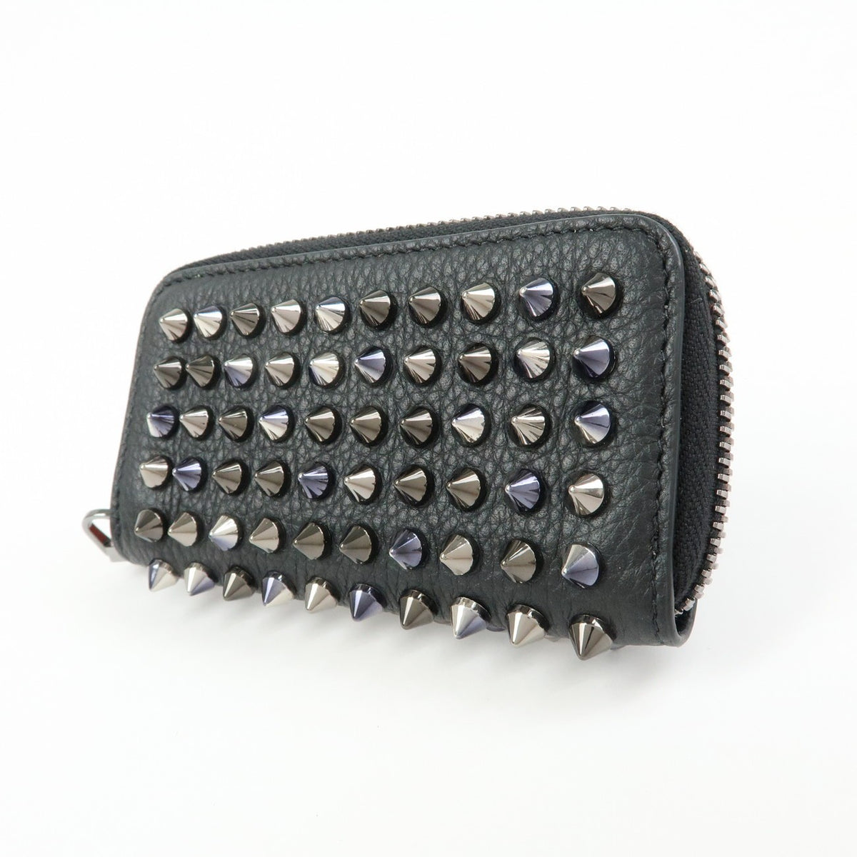 Christian Louboutin Panettone Coin Purse Spiked Leather Black Leather Wallets Accessory (Pre-Owned)