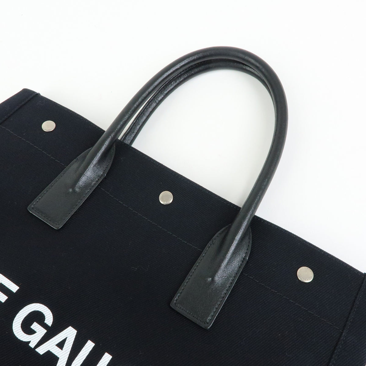 Saint Laurent Rive Gauche Shopper Canvas Black Canvas Tote Bag Bag (Pre-Owned)