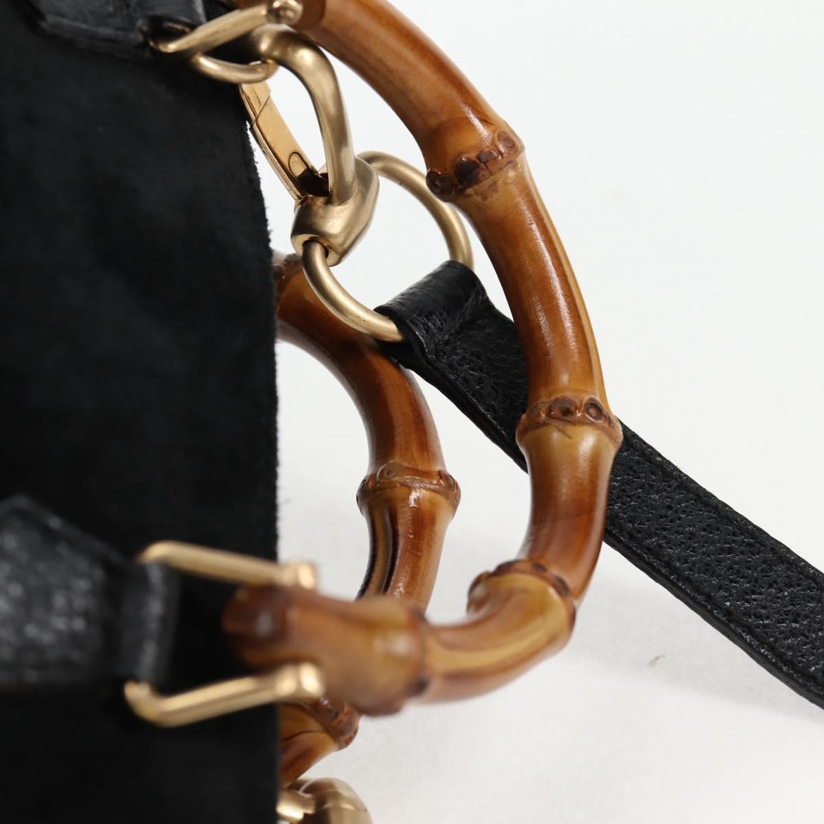 Gucci Vintage Bamboo Front Pocket Suede Black Suede Tote Bag Bag (Pre-Owned)