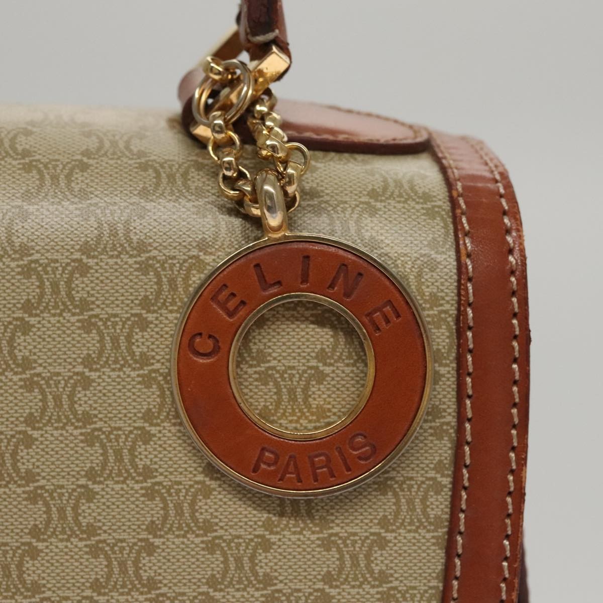 Celine Vintage Convertible Top Handle Macadam Coated Canvas Beige Canvas Handbag (Pre-Owned)