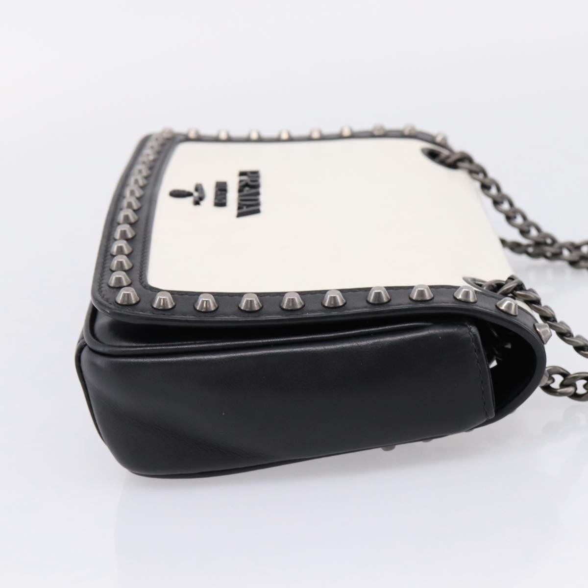 Prada Chain Flap Studded Glace Calf White Leather Shoulder Bag Bag (Pre-Owned)