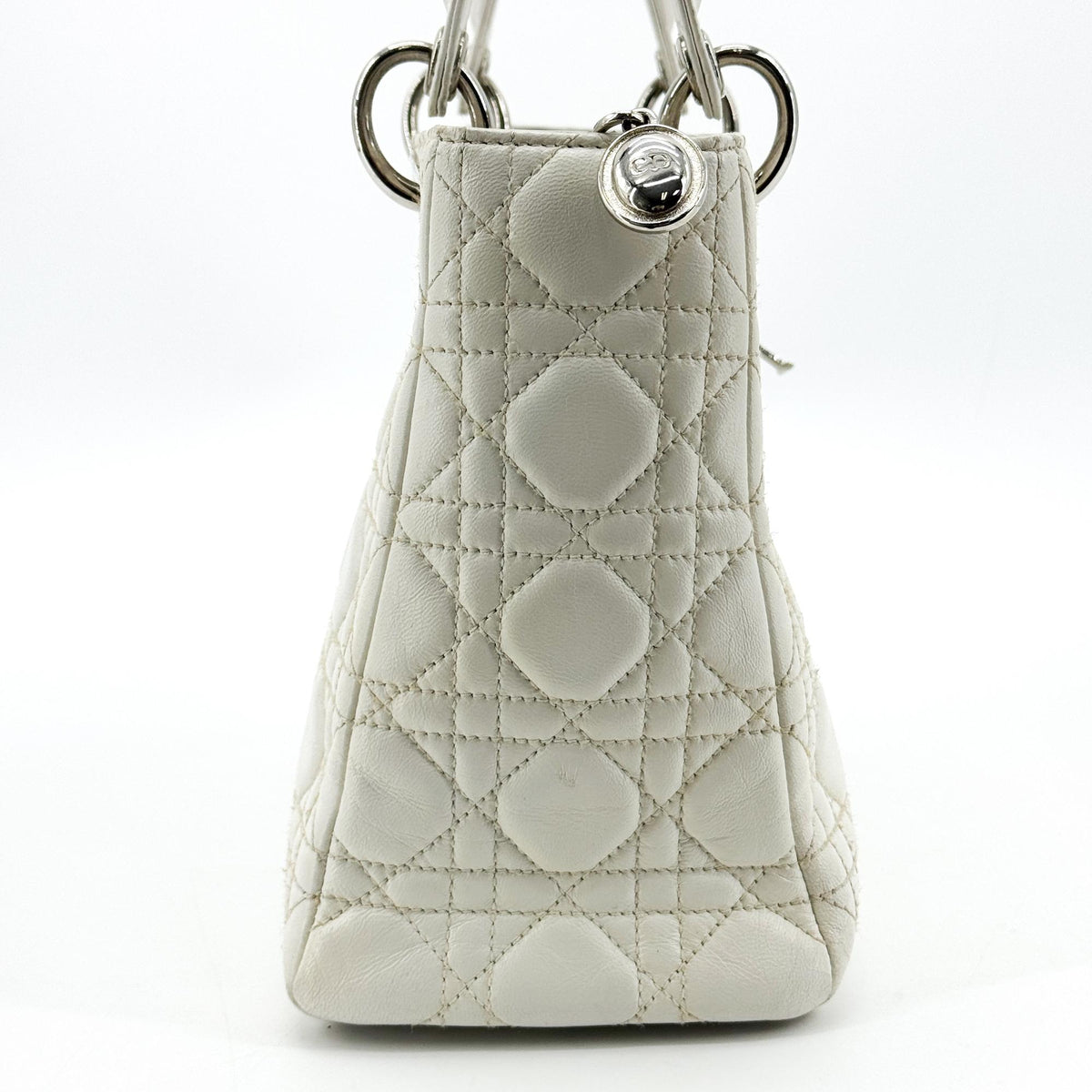 Christian Dior Lady Dior Grained Calfskin White Leather Handbag (Pre-Owned)