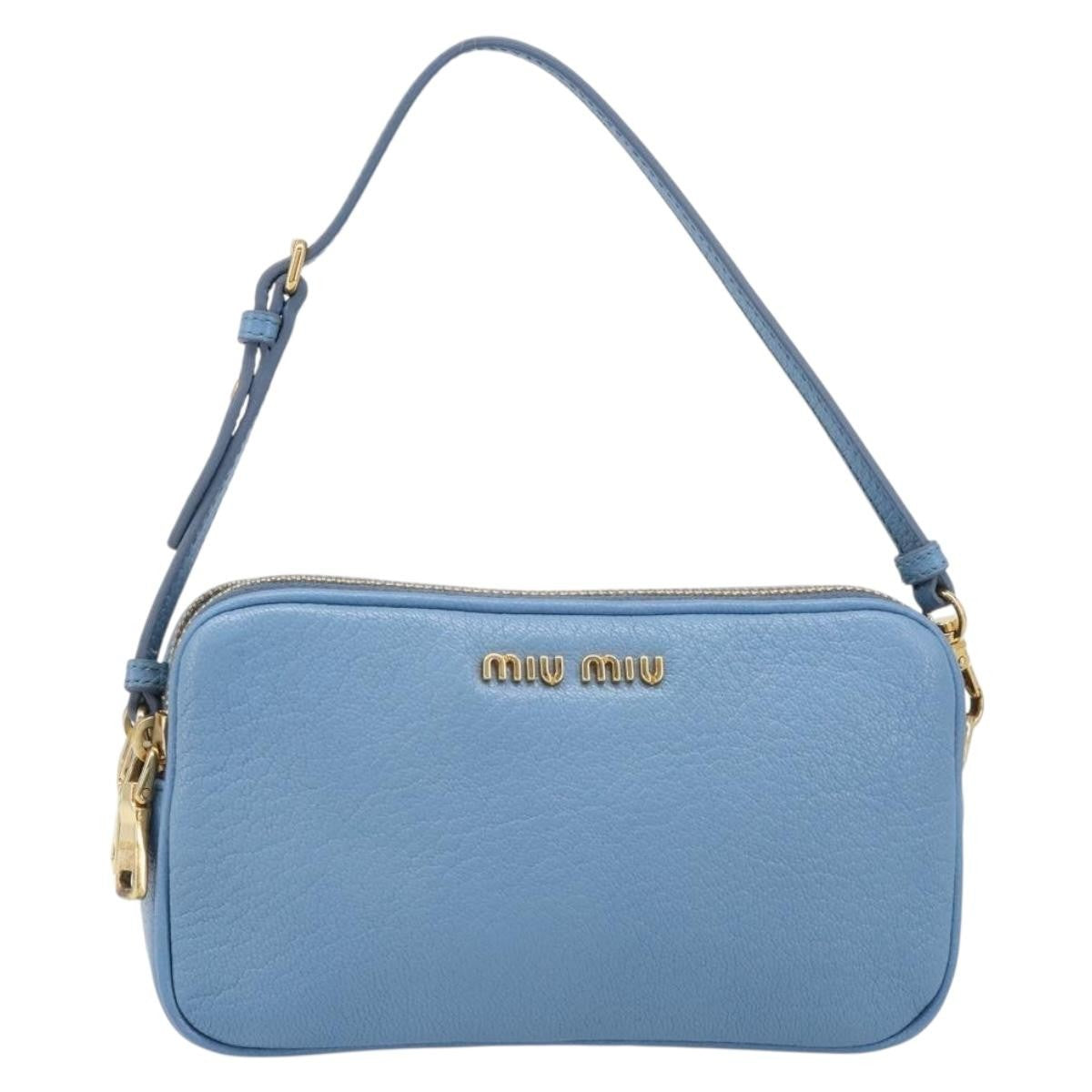 Miu Miu Double Zip Pochette Leather Blue Leather Clutche & Pouche Bag (Pre-Owned)