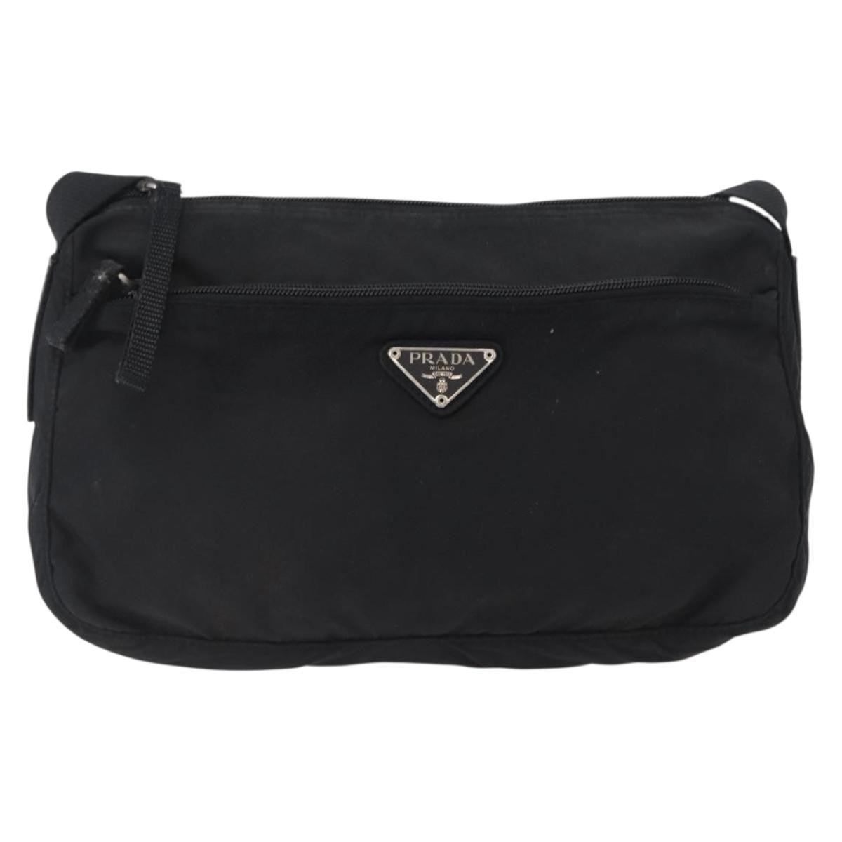 Prada Front Zip Tessuto Black Nylon Shoulder Bag Bag (Pre-Owned)