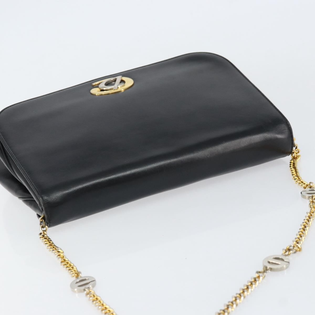 Christian Dior Vintage Chain Flap Diorissimo Canvas Black Leather Shoulder Bag Bag (Pre-Owned)