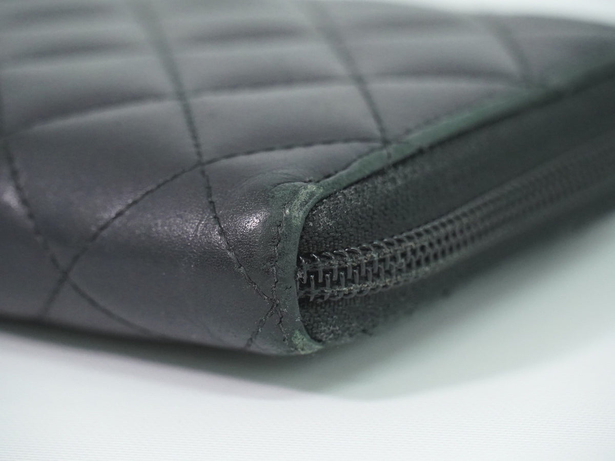 Chanel Cambon Zip Around Quilted Lambskin Black Leather Wallets Accessory (Pre-Owned)