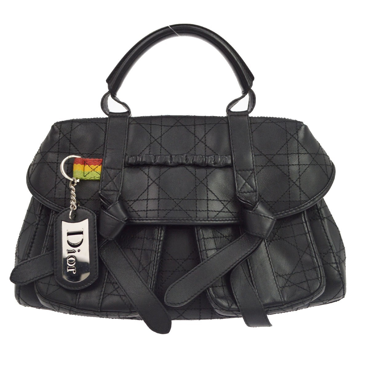 Christian Dior Cannage Leather Black Leather Shoulder Bag Bag (Pre-Owned)